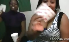 Ebony college cuties strip and drink at a party
